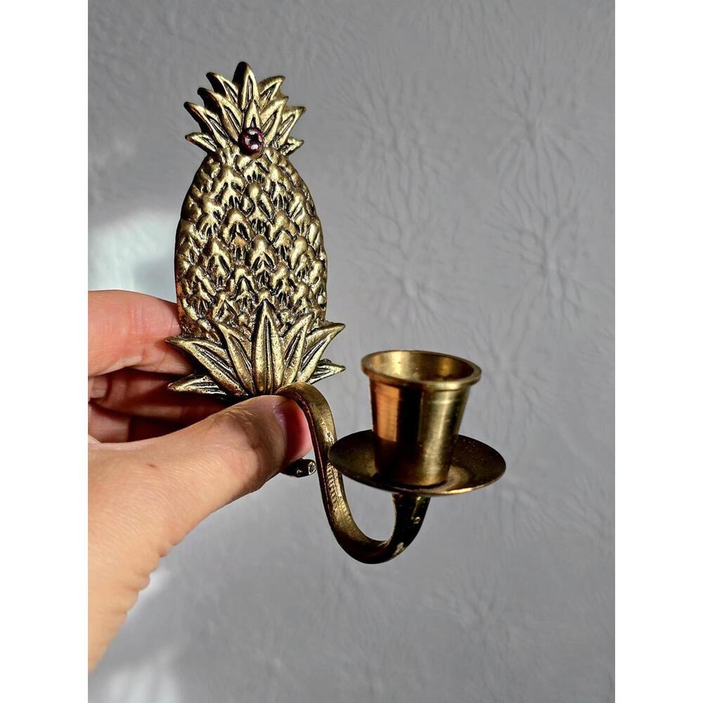 Vintage Brass Pineapple Wall Sconce Solid Brass Candle Holder Tropical Cottage